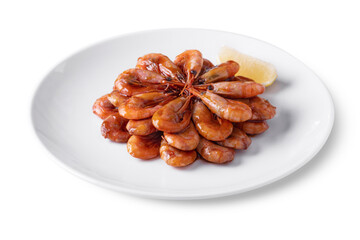 Shrimps in sauce with lemon