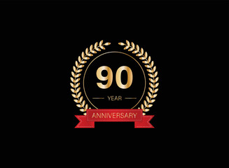 90th anniversary celebration with gold glitter color and white background. Vector design for celebrations, invitation cards and greeting cards. eps 10.