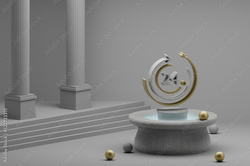 Aufkleber beautiful abstract illustrations support 24 symbol icon on a fountain and column background. 3d rend