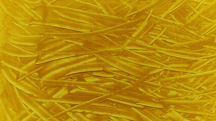 Yellow golden acrylic or oil paint texture. Closeup of the spatula technique paint. Colorful abstract painting background