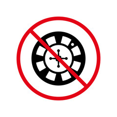 Casino Wheel Black Ban Silhouette Icon. No Allowed Gambling Sign. Restriction Betting. Forbid Casino Roulette Pictogram. Prohibit Play Gamble Game Red Stop Circle Symbol. Isolated Vector Illustration