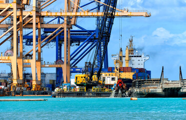 Africa, Mauritius, Port Louis Harbor, container terminal