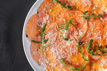 Salmon Carpaccio with Parmesan and Arugula