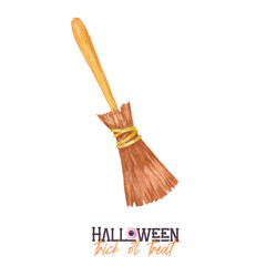 Watercolor Halloween magic broom.  Witch's broom isolated on white background. Trick or treat
