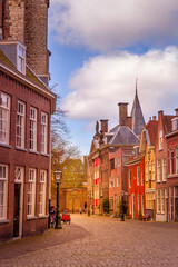 Fototapeta premium Traditional houses view in Leiden, Netherlands