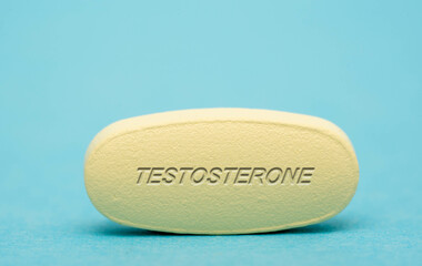 Testosterone Pharmaceutical medicine pills  tablet  Copy space. Medical concepts. - obrazy, fototapety, plakaty