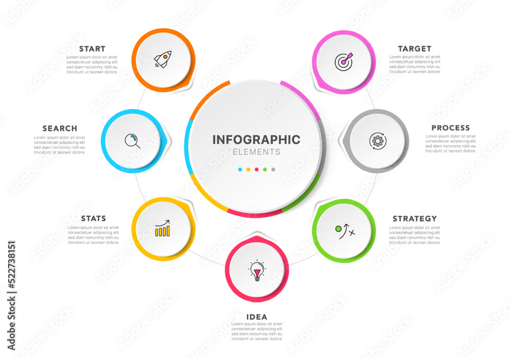 Poster timeline circle infographic design with 7 options or steps. infographics for business concept. used 