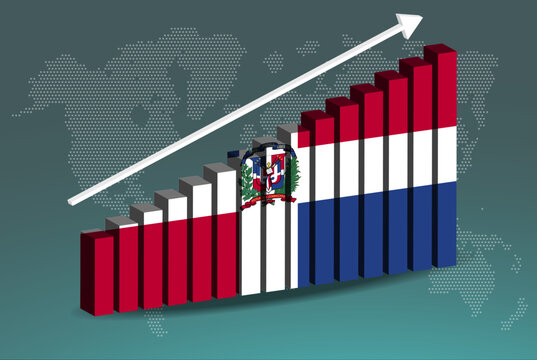 Dominican Republic 3D bar chart graph vector, upward rising arrow on data, country statistics concept