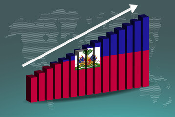 Haiti 3D bar chart graph vector, upward rising arrow on data, country statistics concept