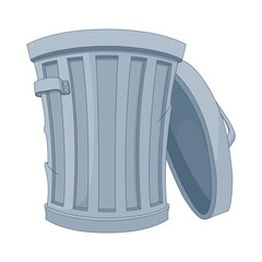 Metal trash can with lid cartoon vector illustration - obrazy, fototapety, plakaty