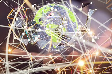 Businessman touching global network and data exchanges over the world
