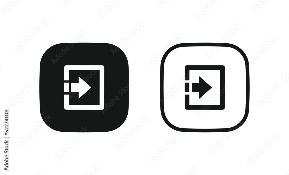 Poster arrow Login account icon - Enter symbol, log in icon button - arrow and door icon entry symbols in filled, thin line, outline and stroke style for apps and website	