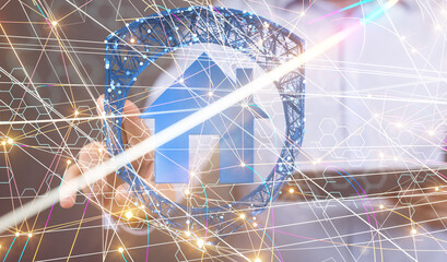 Neural network 3D illustration. Big data and cybersecurity