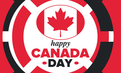 Happy Canada Day. National holiday, celebrated annual in July 1. Canadian flag. Maple leaf. Patriotic symbol and elements. Poster, card, banner and background. Vector illustration