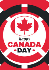 Happy Canada Day. National holiday, celebrated annual in July 1. Canadian flag. Maple leaf. Patriotic symbol and elements. Poster, card, banner and background. Vector illustration
