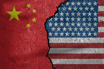 wall textured chinese and american flag