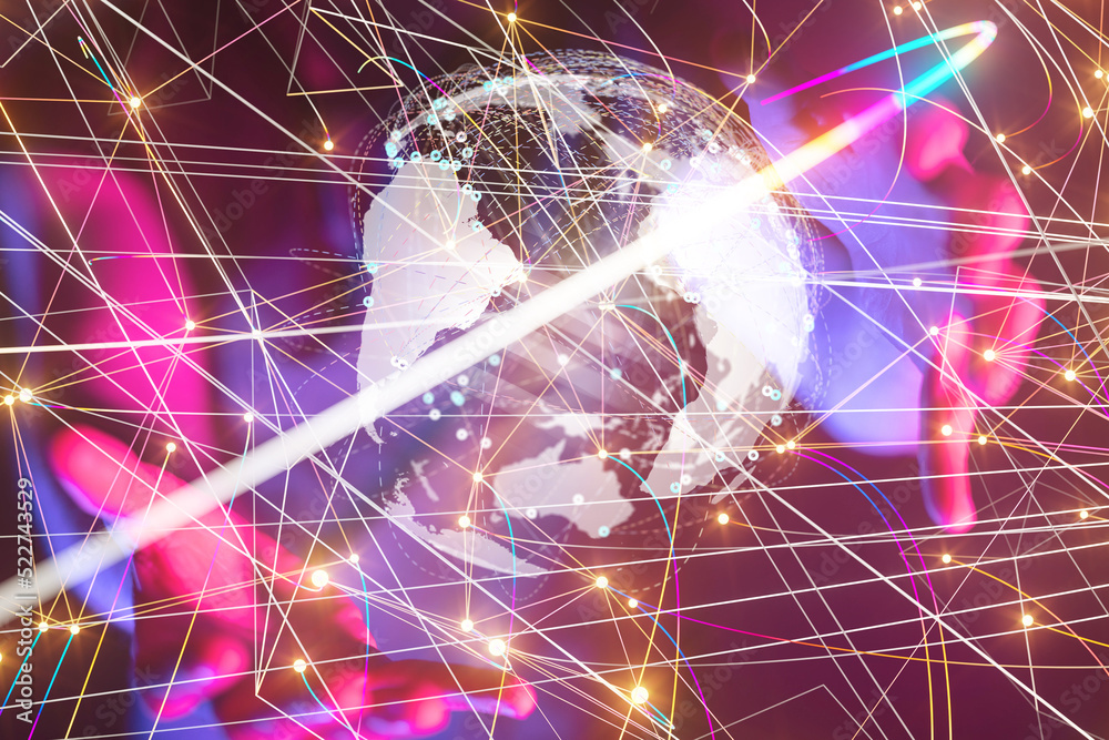Poster world Global network. Blockchain. 3D illustration. Neural networks and artificial intelligence. Abstract