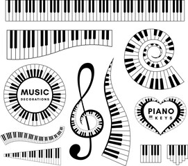 Piano keys decorative design elements. Set of musical vector isolated decorations. © KsanaGraphica