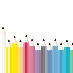 Colorful pencils on white background template.