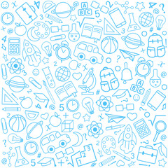 Back to school seamless pattern from education, science objects