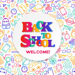 Back to school conceptual background with line art icons and sti