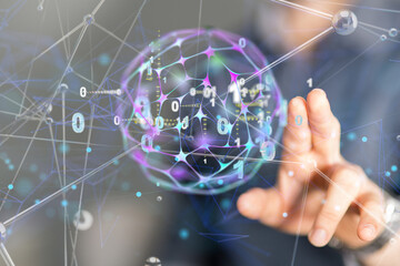 connected symbols for digital, interactive and global communication concept