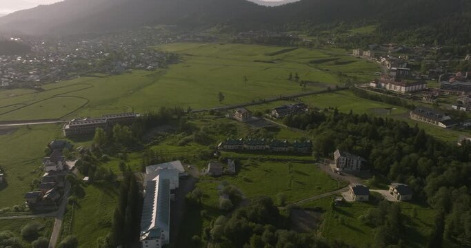 Bakuriani Resorts And Town With Picturesque Nature Landscape In Borjomi District of Georgia. Panning Shot