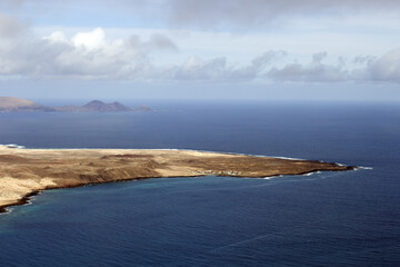 
Panoramic view of the volcanic island of La Graciosa in the Atlantic Ocean, Canary Islands, Spain