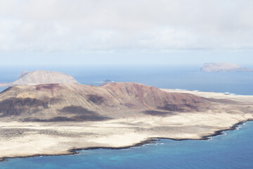 
Panoramic view of the volcanic island of La Graciosa in the Atlantic Ocean, Canary Islands, Spain
