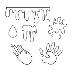 Monochrome Set of different paint spots, blots, spilled paint, vector cartoon