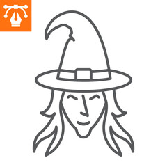 Witch line icon, outline style icon for web site or mobile app, halloween and magic, witch face vector icon, simple vector illustration, vector graphics with editable strokes.