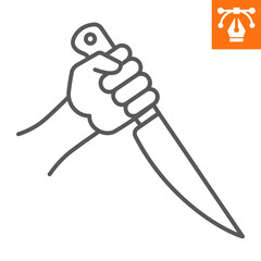Hand with knife line icon, outline style icon for web site or mobile app, halloween and murder, killer vector icon, simple vector illustration, vector graphics with editable strokes.
