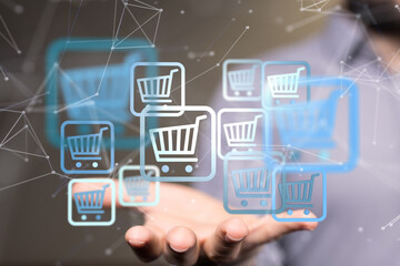 Online shopping business concept selecting shopping cart.