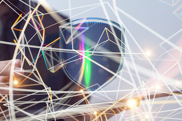 shield protection concept holding in hand 3d