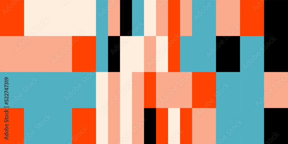 Aufkleber Modern vector abstract  geometric background with stripes, rectangles and squares  in retro style. Pastel colored simple shapes graphic pattern. Abstract mosaic artwork.