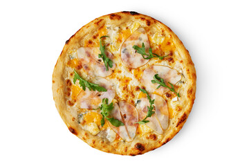Pizza with pear, arugula, egg and cheese