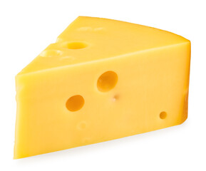 Cut of cheese isolated on a white background. Clipping path and full depth of field