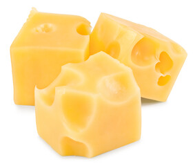 cheese slices isolated on white background. Clipping path and full depth of field