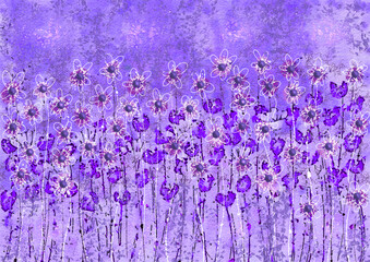purple abstract floral illustration, impressionistwatercolor flowers