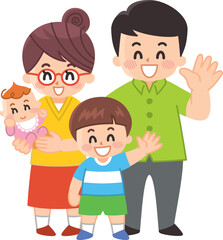 笑顔の4人家族　子育て　育児