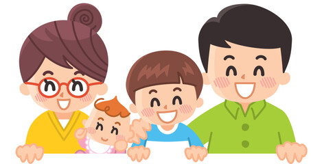 Obraz premium 集合する4人家族 子育て 育児