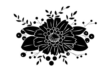 Black daisy stencil. Flower silhouette. Flat floral design element. 