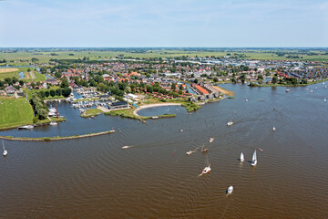 Fototapeta na wymiar Aerial from the city Heeg at the Heegermeer in Friesland the Netherlands