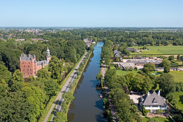 Obraz premium Aerial from the river Vecht with castle Nijenrode in the Netherlands