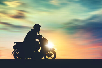 Silhouette of fat woman riding a scooter