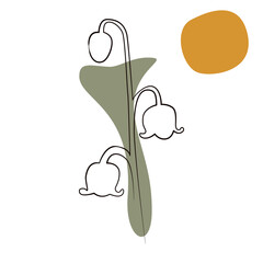 Lily of the valley line art illustration. Continuous drawing  flower. Botanical wall art. Stock vector illustration, eps 10