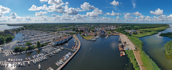 Fototapeta premium Aerial panorama from the city Huizen at the Gooimeer in the Netherlands