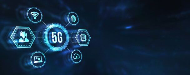 Internet, business, Technology and network concept. The concept of 5G network, high-speed mobile Internet, new generation networks. 3d illustration.