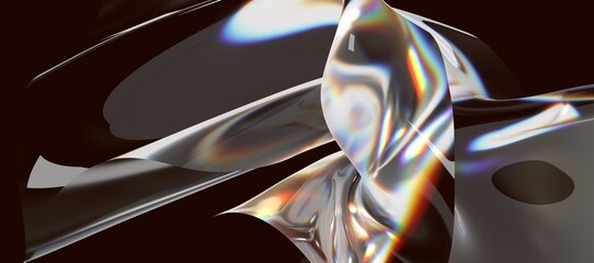 Fluid design twisted shapes holographic 3D abstract background iridescent wallpaper