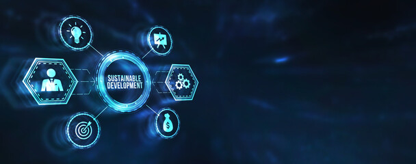 Internet, business, Technology and network concept. SUSTAINABLE DEVELOPMENT inscription, cloud technology concept. 3d illustration.